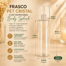 Frasco Pet 220ml Body Splash Cristal Sem Spray - Rosca:24/410